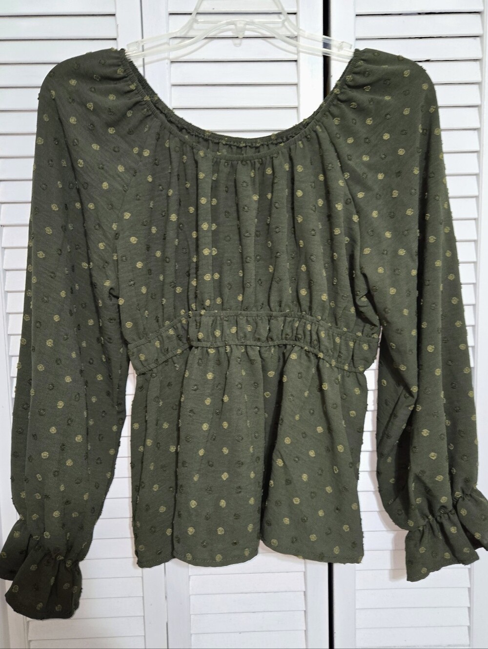 Olive Green Gathered Waist Peasant Blouse